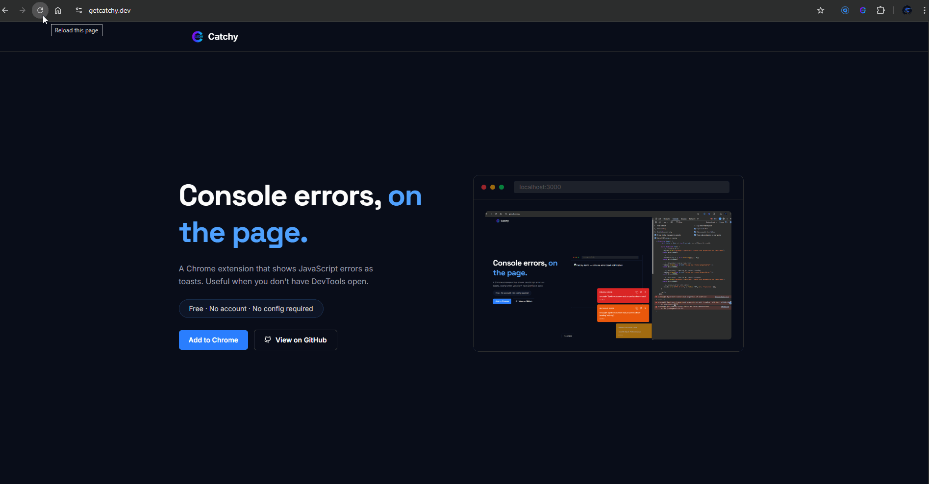 Catchy demo — console error toast notification